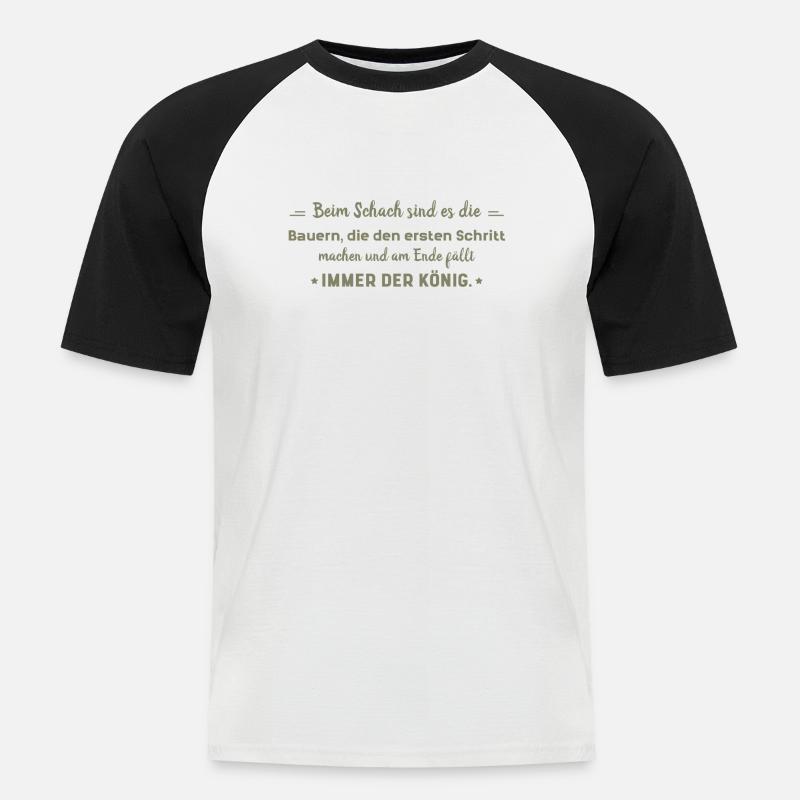 witzige Sprüche Bauer vs. König - Männer Baseball-T-Shirt - Weiß/Schwarz