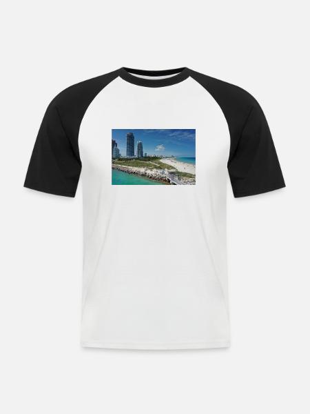 Miami Beach Piermit Wolkenkratzer - Männer Baseball-T-Shirt - Weiß/Schwarz