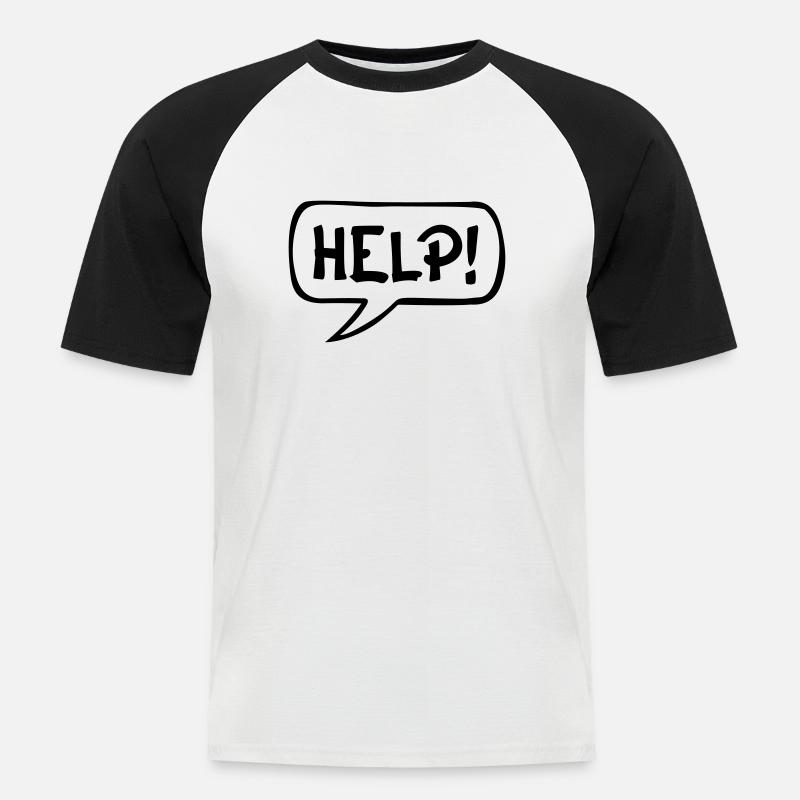 Comic Sprechblase HELP - Männer Baseball-T-Shirt - Weiß/Schwarz