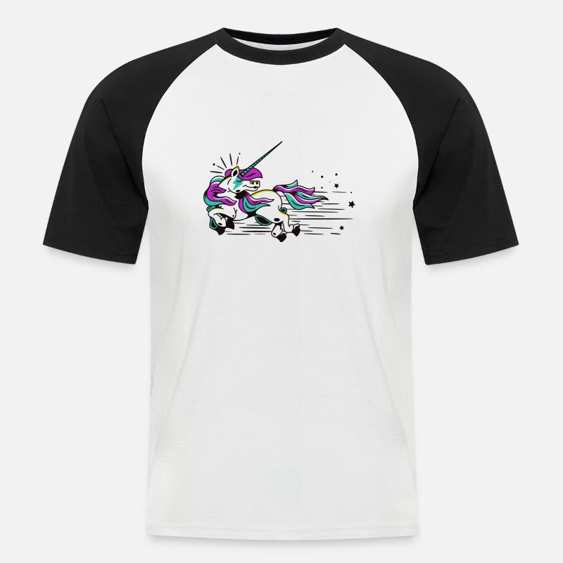 Fliegendes Einhorn - Männer Baseball-T-Shirt - Weiß/Schwarz