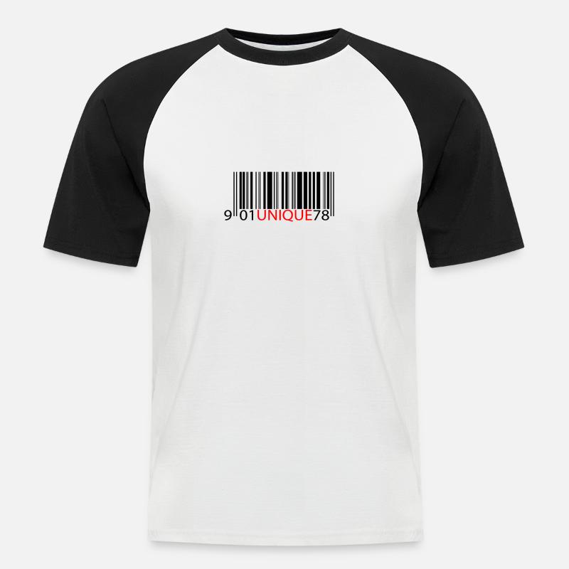 Einzigartiger roter Text-Barcode - Männer Baseball-T-Shirt - Weiß/Schwarz