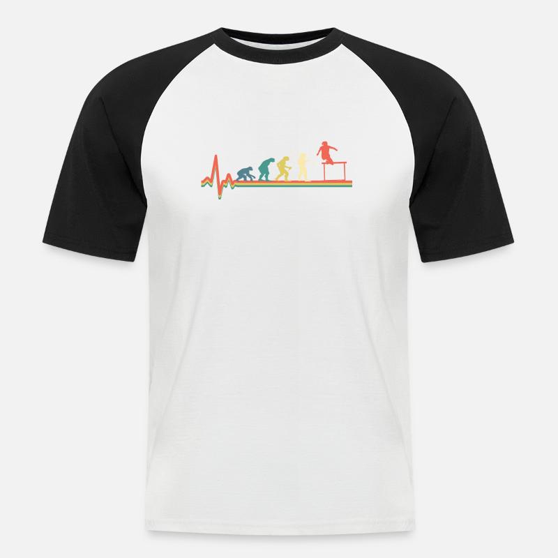 Leichtathletik Hürdenlauf Evolution - Männer Baseball-T-Shirt - Weiß/Schwarz
