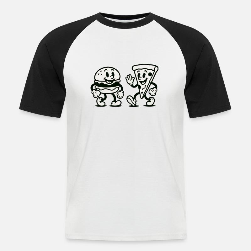 burger pizza comic - Männer Baseball-T-Shirt - Weiß/Schwarz