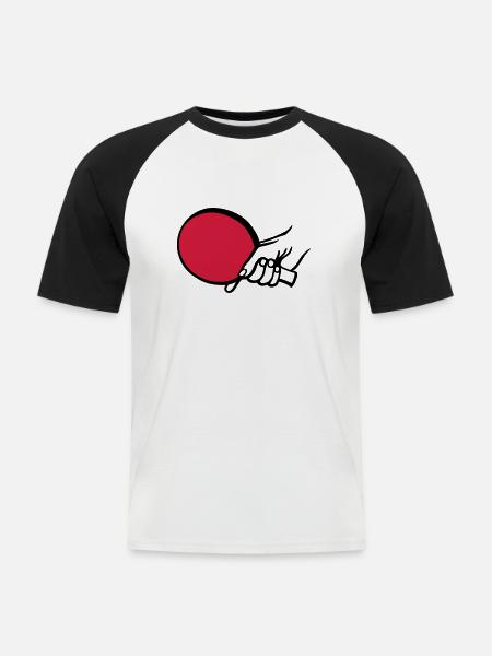 tischtennis_shake_hands_2c - Männer Baseball-T-Shirt - Weiß/Schwarz