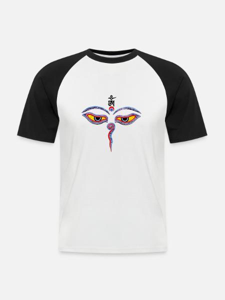 Wisdom Eyes Of Buddha - Bodhnath temple eyes 1 - Men's Baseball T-Shirt - white/black