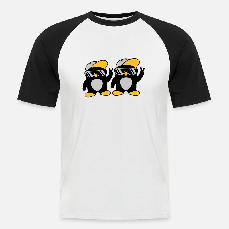 2 Freunde coole Pinguine - Männer Baseball-T-Shirt - Weiß/Schwarz