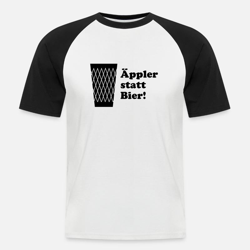 Geripptes Äppler statt Bier - Männer Baseball-T-Shirt - Weiß/Schwarz