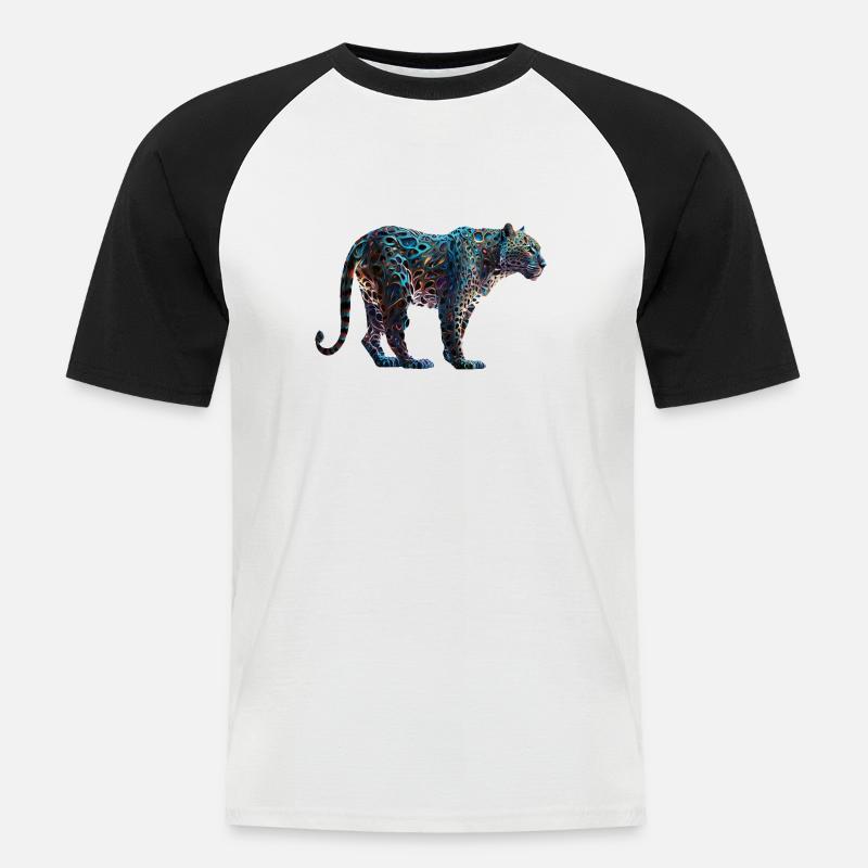 Leopard, Farbenfroh, Jungle - Männer Baseball-T-Shirt - Weiß/Schwarz