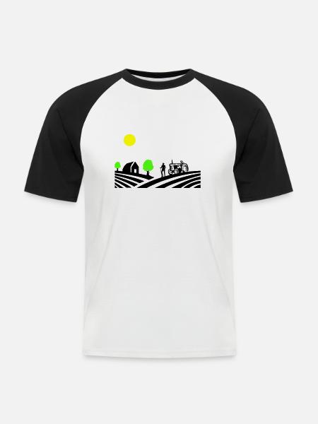 traktor farm - Männer Baseball-T-Shirt - Weiß/Schwarz