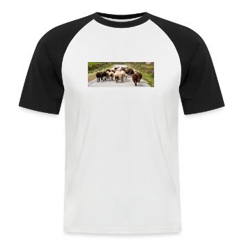 Chèvre de montagne dans le parc national Parc de l’île de Kos - T-shirt baseball manches courtes Homme - blanc/noir - Devant - Nik (191cm)
