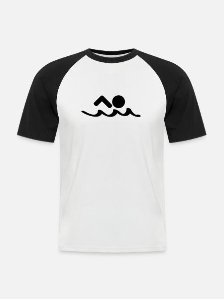 schwimmen - Männer Baseball-T-Shirt - Weiß/Schwarz