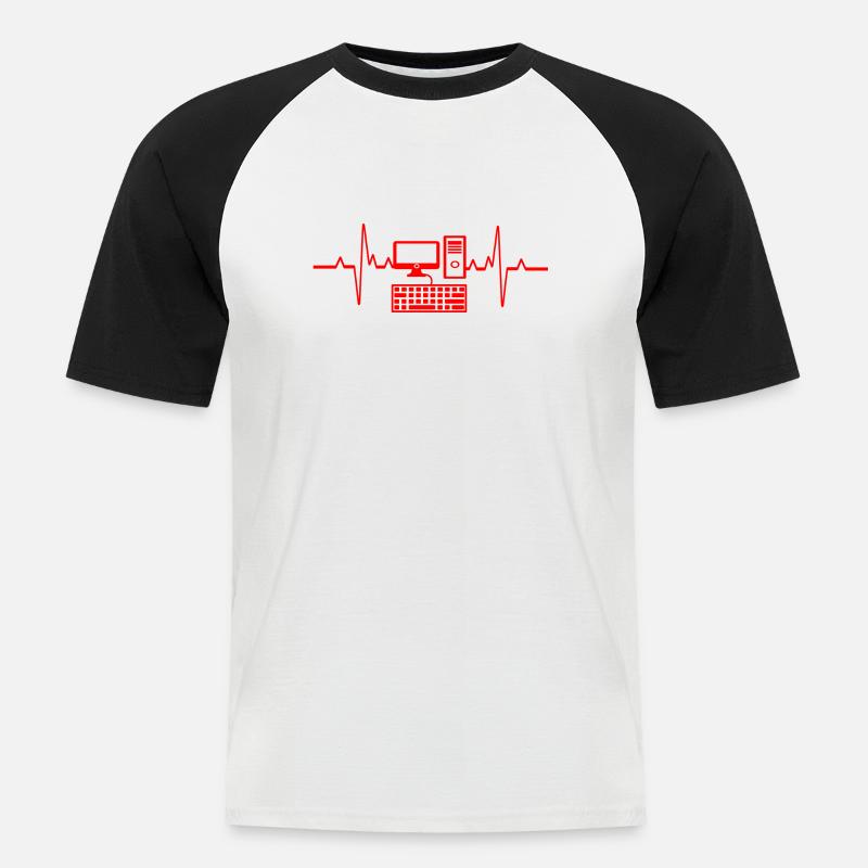 Herzschlag PC Gamer Computer Programmierer - Männer Baseball-T-Shirt - Weiß/Schwarz