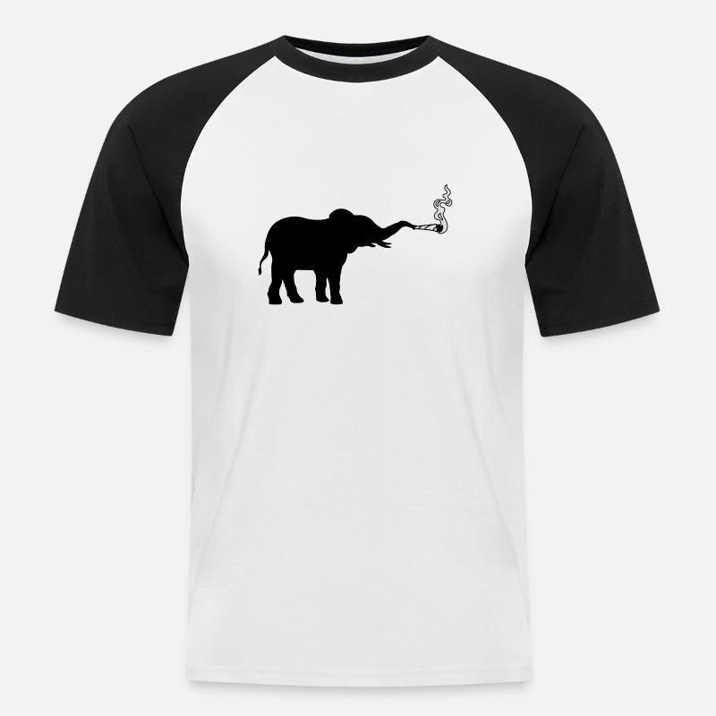 Kiffender Elefant Joint Weed - Männer Baseball-T-Shirt - Weiß/Schwarz