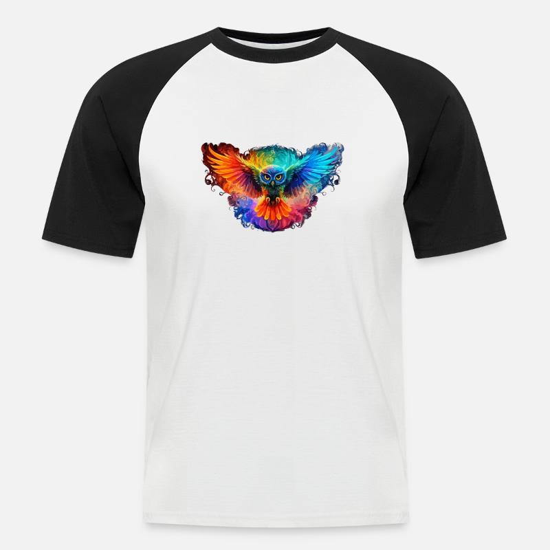 Regenbogen Eulenherz Kunst - Männer Baseball-T-Shirt - Weiß/Schwarz