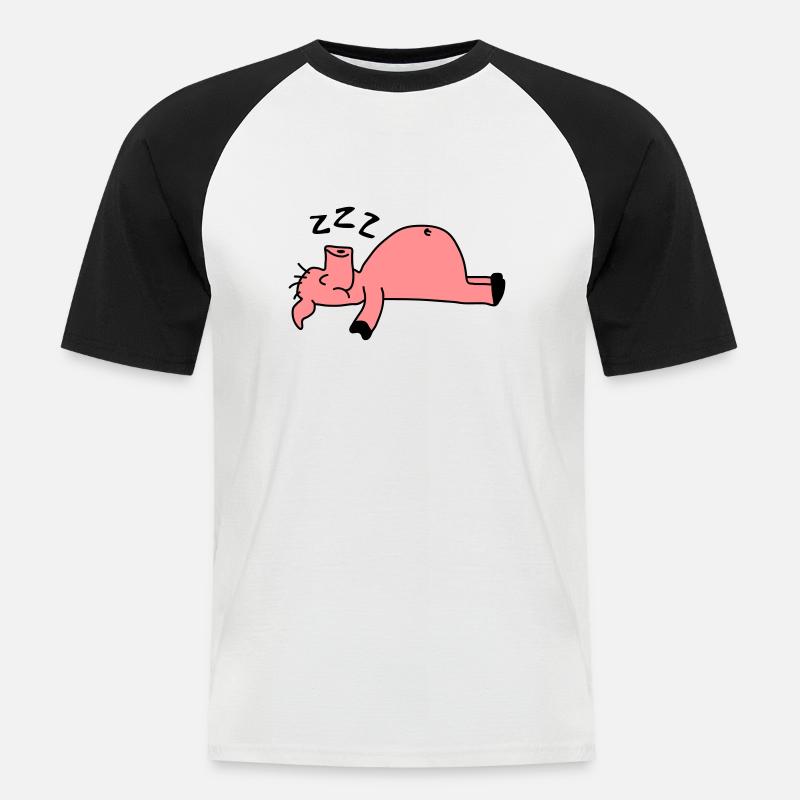 Sleeping Pig - Männer Baseball-T-Shirt - Weiß/Schwarz