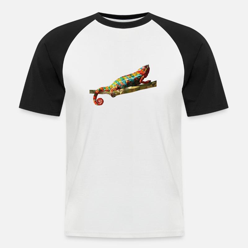 Chameleon Polygondesign Reptil Geschenkidee - Männer Baseball-T-Shirt - Weiß/Schwarz