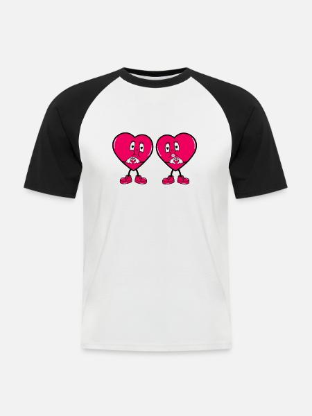 Comic Hearts Love - Men's Baseball T-Shirt - white/black