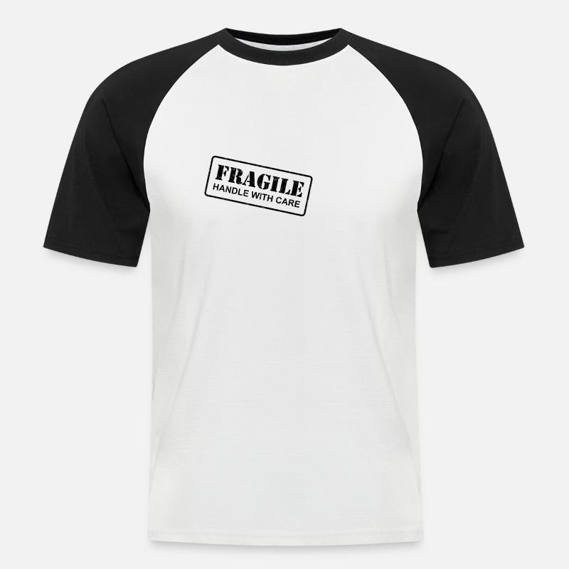 FRAGILE HANDLE WITH CARE - Männer Baseball-T-Shirt - Weiß/Schwarz
