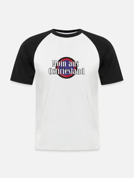 Moin aus Ostfriesland - Männer Baseball-T-Shirt - Weiß/Schwarz