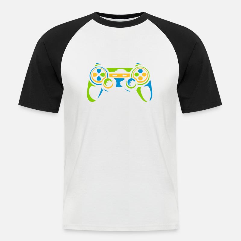 Bunter Controller Retro Konsole - Männer Baseball-T-Shirt - Weiß/Schwarz
