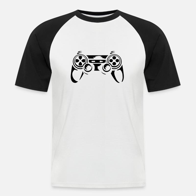 Controller Retro Konsole Gamer - Männer Baseball-T-Shirt - Weiß/Schwarz