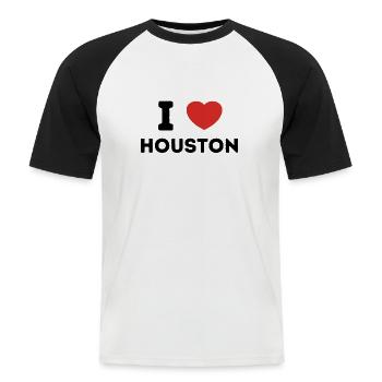 I Love Houston, États-Unis - T-shirt baseball manches courtes Homme - blanc/noir - Devant - Nik (191cm)