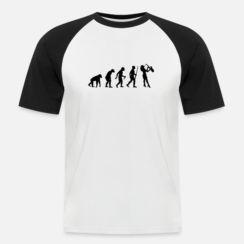 Saxofon Evolution - Männer Baseball-T-Shirt - Weiß/Schwarz