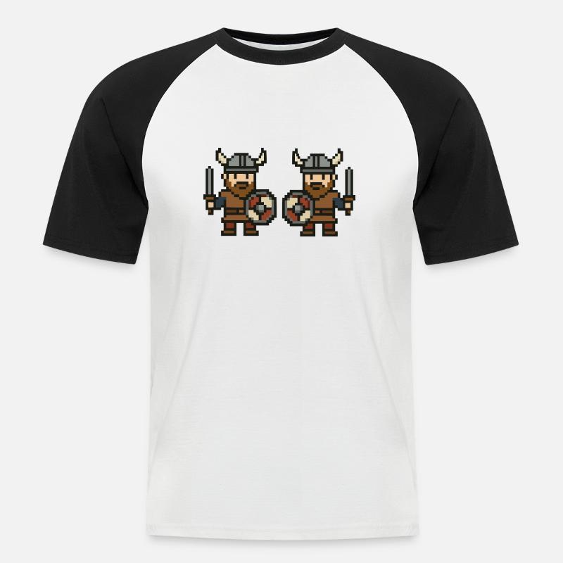 wikinger comic pixel 2 - Männer Baseball-T-Shirt - Weiß/Schwarz