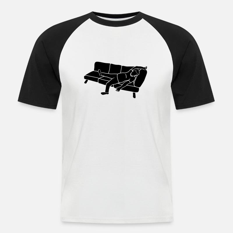 Müder Sofa Mann - Männer Baseball-T-Shirt - Weiß/Schwarz