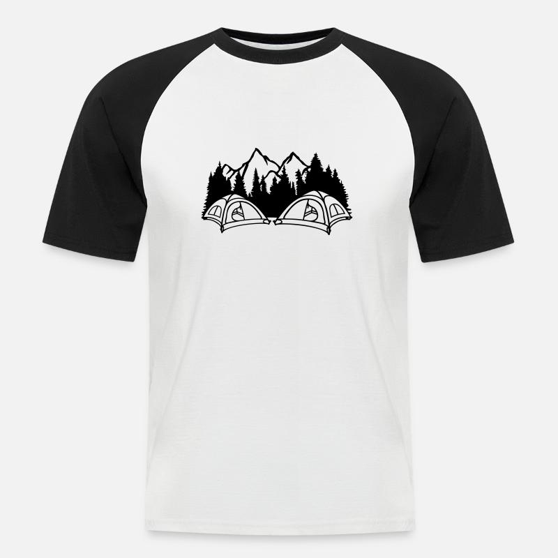 Berge Camper draußen leben - Männer Baseball-T-Shirt - Weiß/Schwarz
