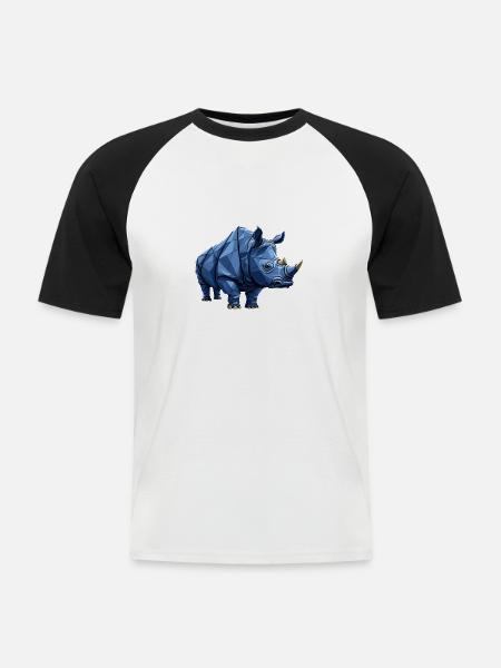 Rhino-Vektorsymbol: Polygonale Buntglaskunst - Männer Baseball-T-Shirt - Weiß/Schwarz