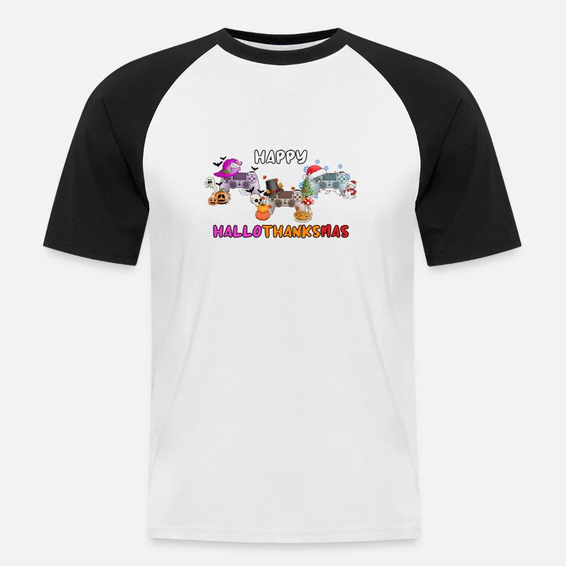 Happy Hallothankmas Game Controller - Männer Baseball-T-Shirt - Weiß/Schwarz
