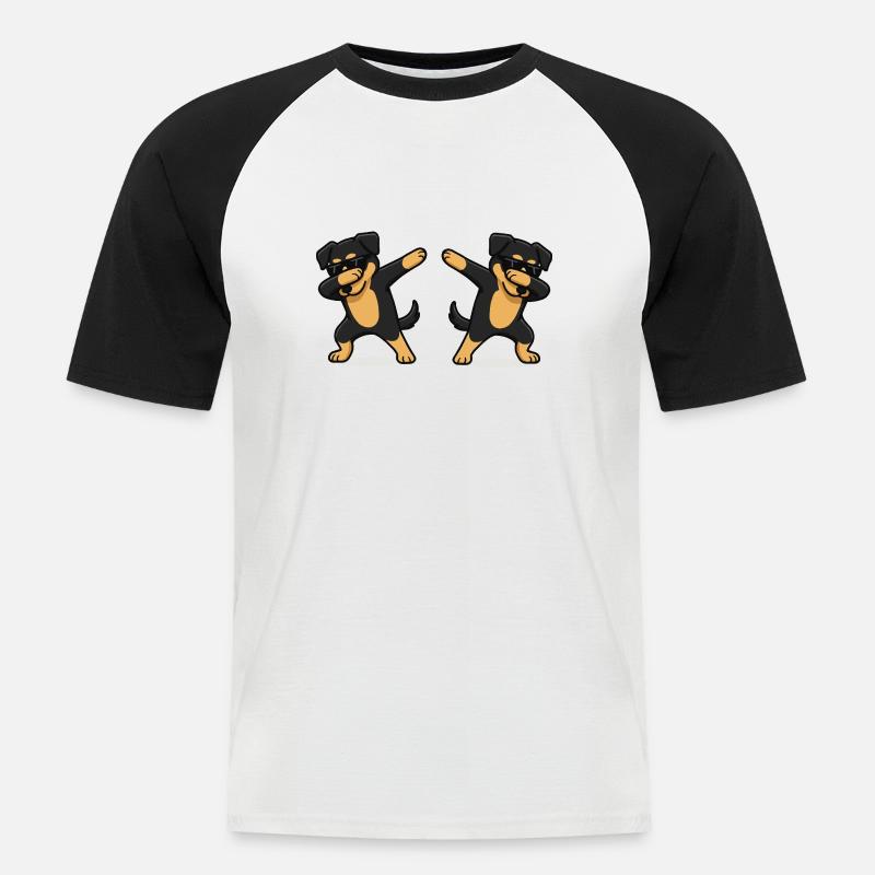 hund comic dabbing 2 - Männer Baseball-T-Shirt - Weiß/Schwarz