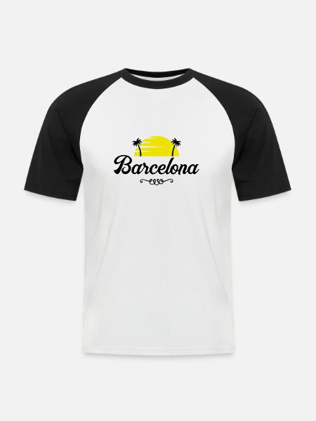 barcelona sunset - Männer Baseball-T-Shirt - Weiß/Schwarz