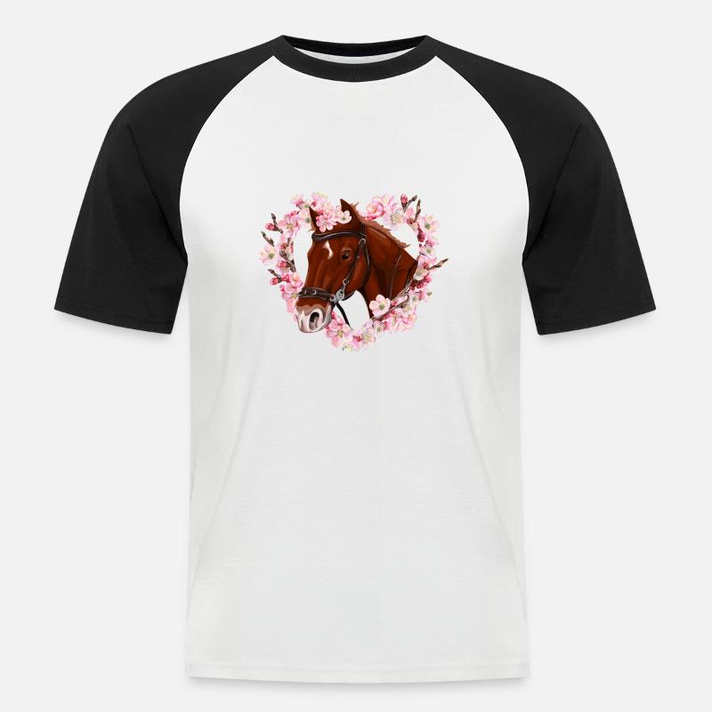 Pferd Süß Mit Blumenherz - Männer Baseball-T-Shirt - Weiß/Schwarz