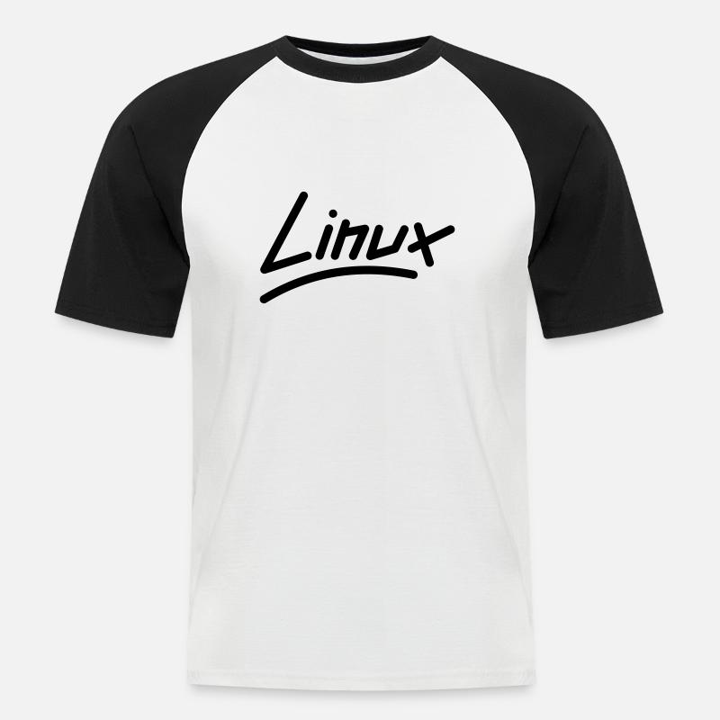 Linux - Vektor - Männer Baseball-T-Shirt - Weiß/Schwarz