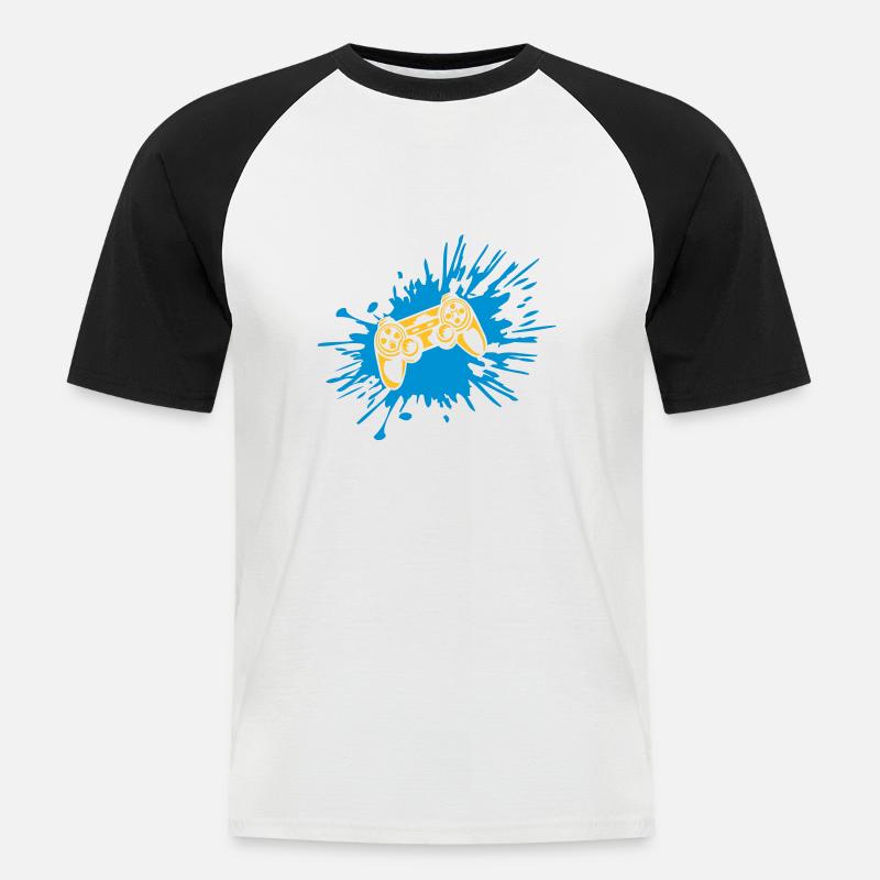 Tropfen Farbklecks Controller Konsole - Männer Baseball-T-Shirt - Weiß/Schwarz