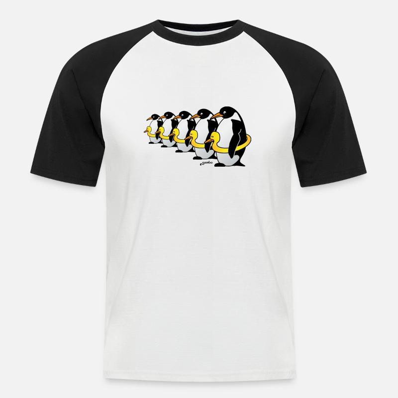 Pinguine mit Quietscheentchen - Männer Baseball-T-Shirt - Weiß/Schwarz