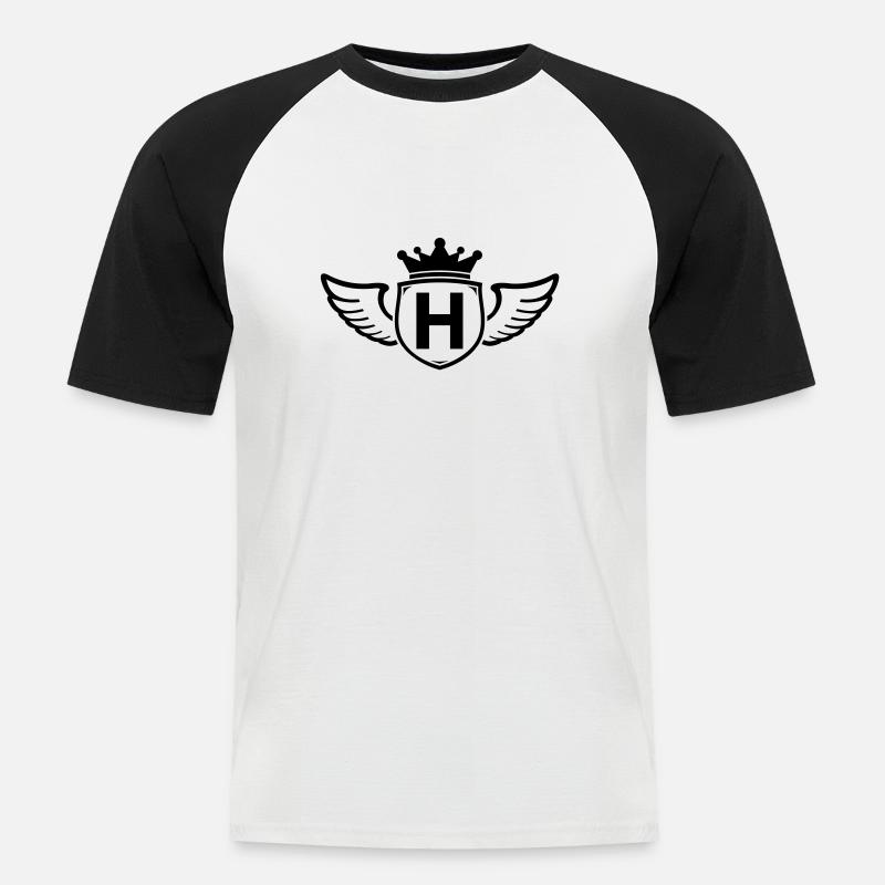 h,Buchstabe, Anfangsbuchstabe, - Männer Baseball-T-Shirt - Weiß/Schwarz