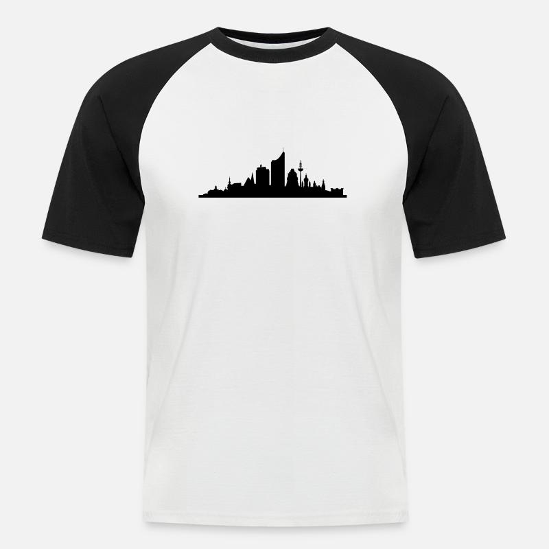 Skyline Leipzig central - Männer Baseball-T-Shirt - Weiß/Schwarz