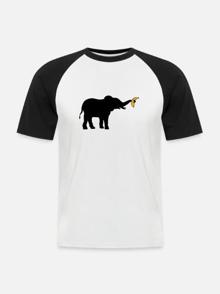 Large Banana Elephant Silhouette - Men's Baseball T-Shirt - white/black