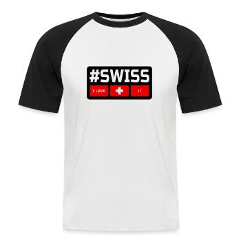 @SWISS - Männer Baseball-T-Shirt - Weiß/Schwarz - Vorne - Nik (191cm)