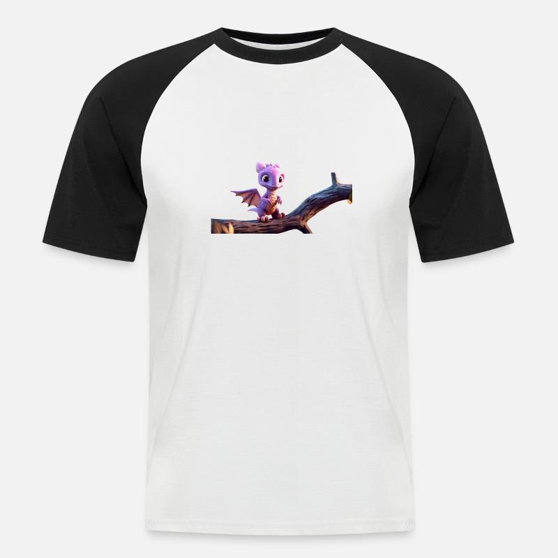 Tinysaurus - Männer Baseball-T-Shirt - Weiß/Schwarz