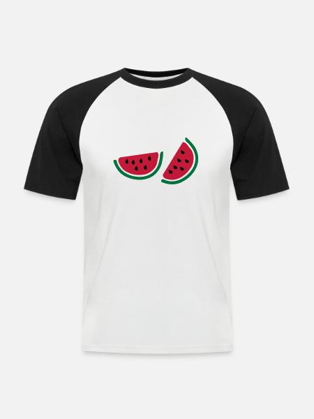 half watermelon_fruits - Men's Baseball T-Shirt - white/black