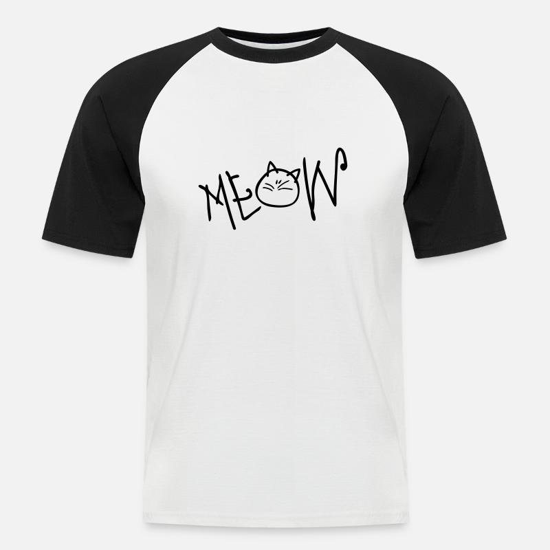 MEOW Text Katze - Männer Baseball-T-Shirt - Weiß/Schwarz