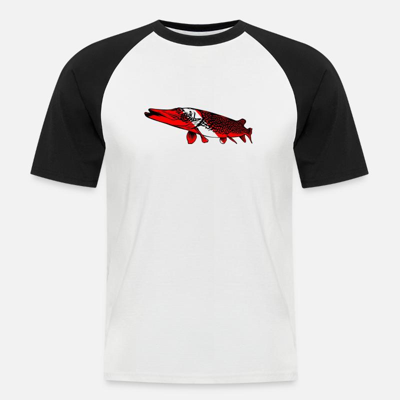 Hecht von Scuba.Style - Männer Baseball-T-Shirt - Weiß/Schwarz