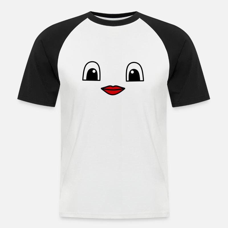 Cute face with red lips - Männer Baseball-T-Shirt - Weiß/Schwarz
