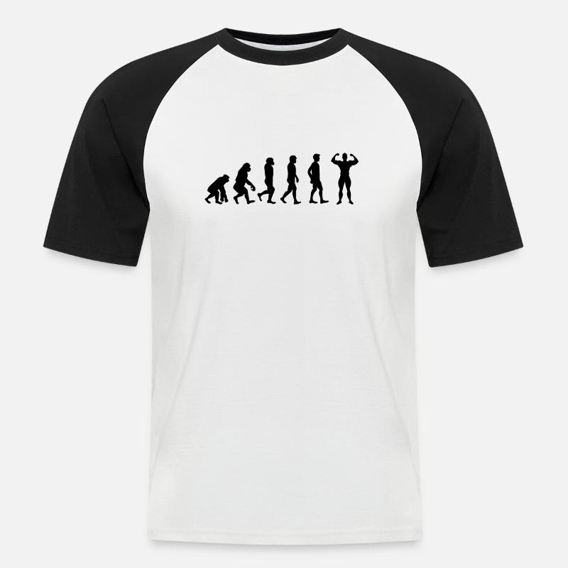 Evolution Bodybuilder schwarz - Männer Baseball-T-Shirt - Weiß/Schwarz