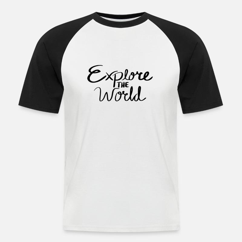 Explore the World - Männer Baseball-T-Shirt - Weiß/Schwarz
