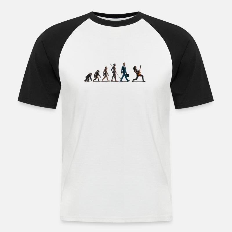 Evolution Guitar Player - Männer Baseball-T-Shirt - Weiß/Schwarz